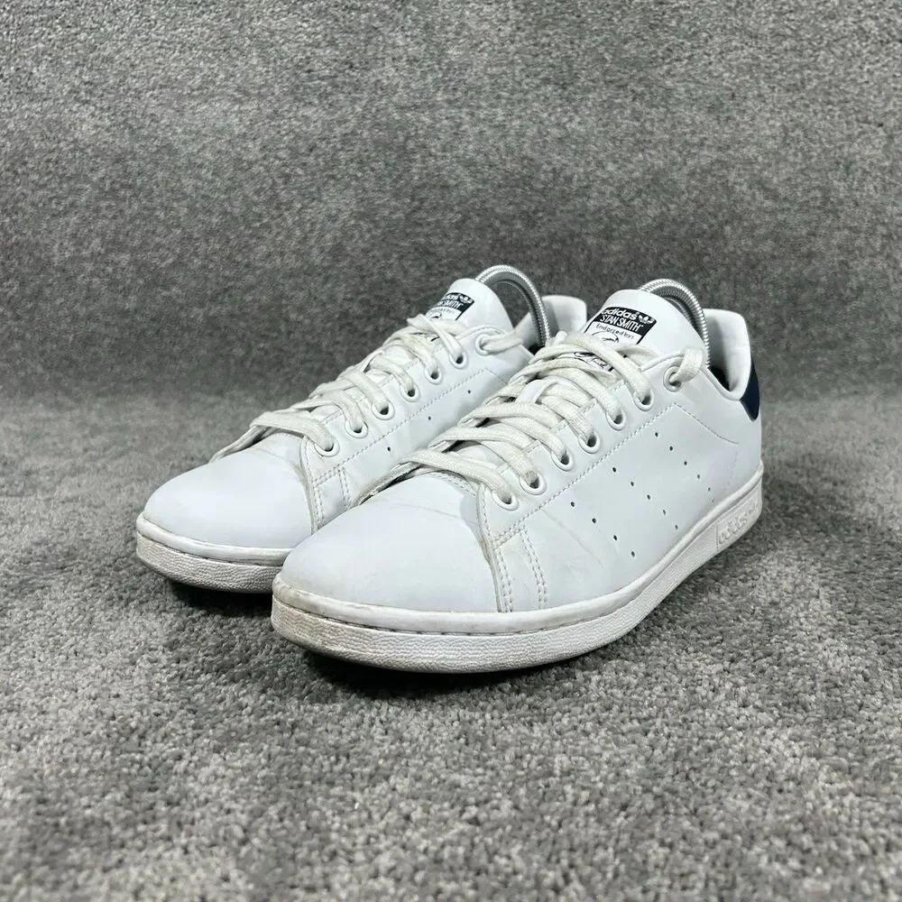 Adidas Stan Smith Originals FX5501 Mens Sz 8 White Navy Blue Leather Shoes Used - Picture 5 of 12
